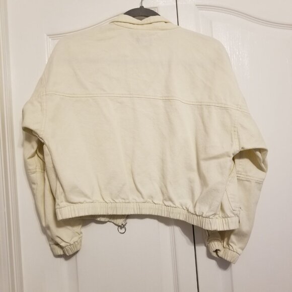 White 100% Cotton Jacket Cropped Baggy Fit Zip Sweater Medium Ten Sixty Sherman - Picture 7 of 11